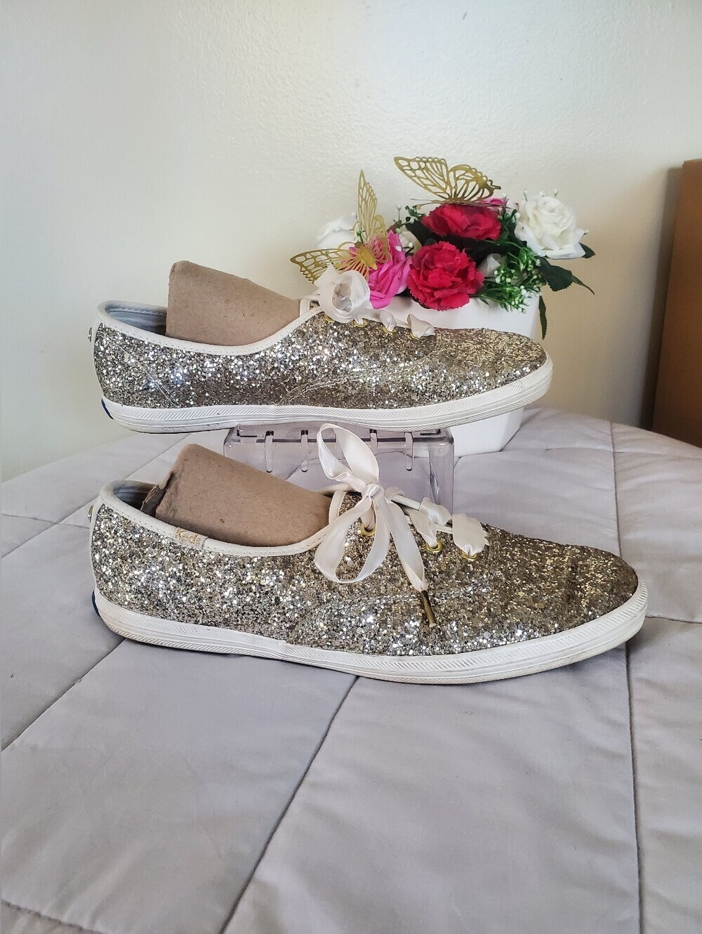 Keds x Kate Spade New York Champion Platinum Gold Glitter Sneakers Size 8 - Picture 8 of 8